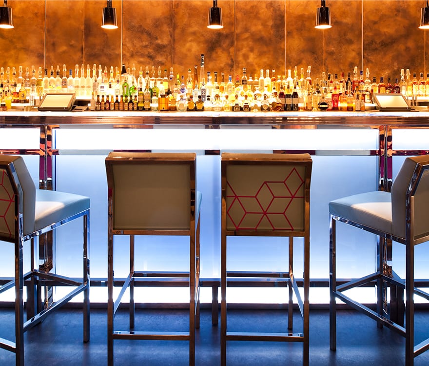 Custom laminated architectural frosted glass at the Hakkasan Bar by Archetype Glass