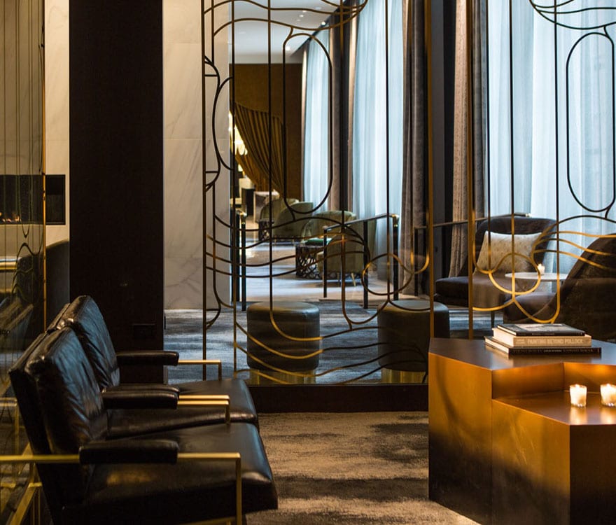 Archetype Glass crafted the custom laminated graphic glass partition walls at the Kimpton Hotel Allegro