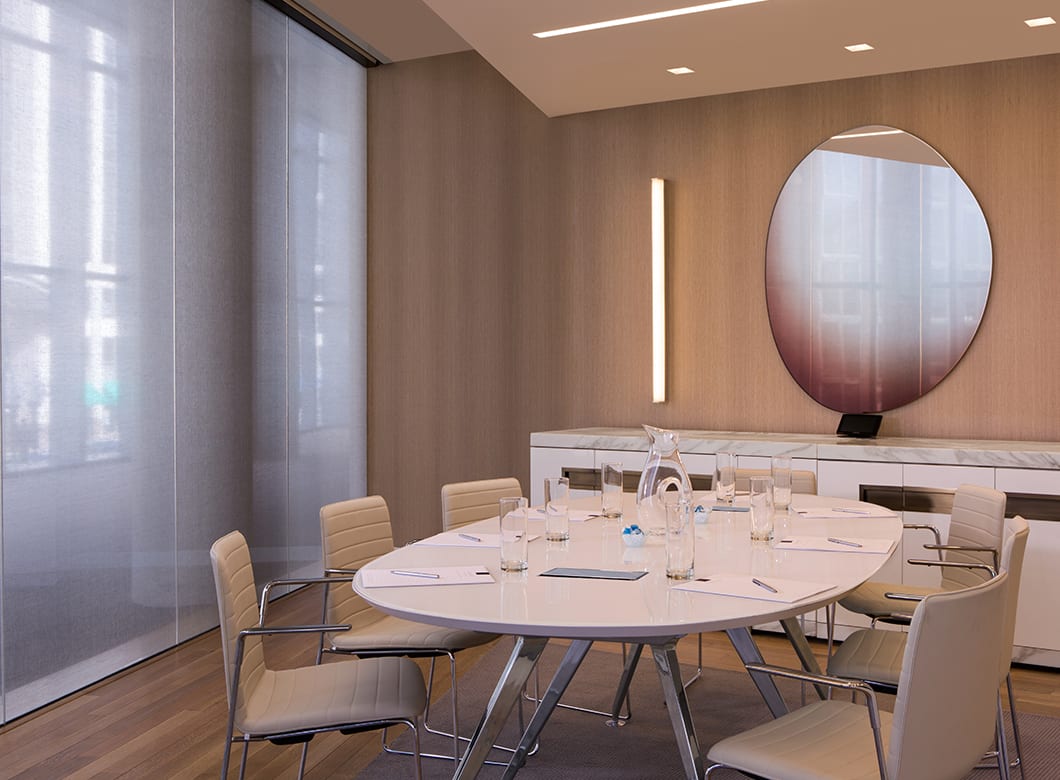 Custom laminated glass partition walls at the Conrad Washington Hotel meeting room, by Archetype Glass