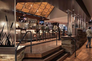A rendering of the Kankakee Grille from Harbor Country News, featuring Archetype Glass' custom textured art glass partition walls