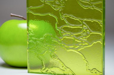A full banner of the retro green custom laminated glass RN-8259, crafted by Archetype Glass for the Q2 2022 QSP