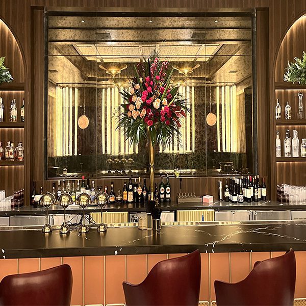 The Nightcap Lounge at the Nemacolin Resort, featuring Archetype Glass' custom laminated antique mirror